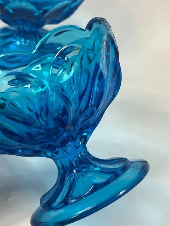 Anchor Hocking Blue Fairfield Pedestal Compote Dishes 70s Vintage Bohemian Glass - Picture 5 of 11